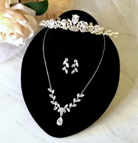 "Rochelle" - Silver Cubic Zirconia 3-Piece Bridal Jewelry Set With Tiara