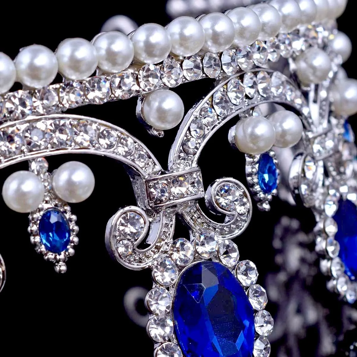 "Skyla" - Blue Crystal and Pearl Bridal Tiara