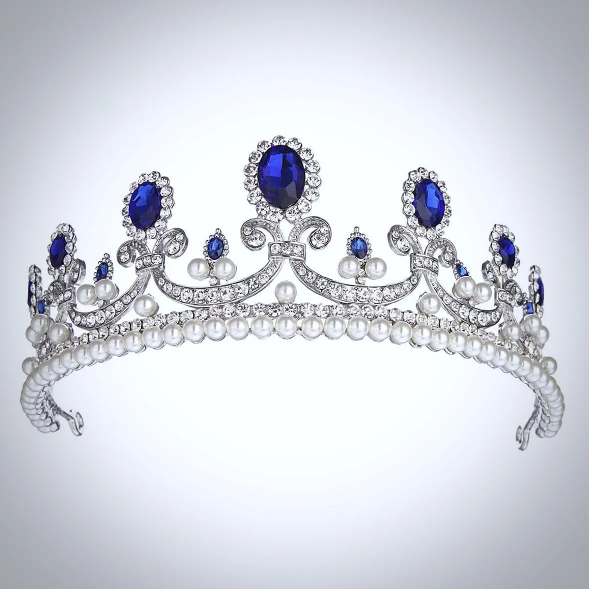 "Skyla" - Blue Crystal and Pearl Bridal Tiara