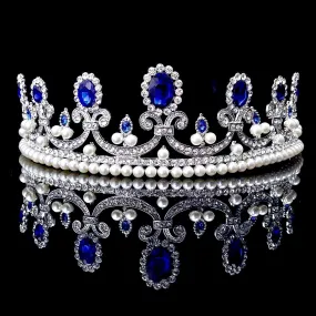 "Skyla" - Blue Crystal and Pearl Bridal Tiara