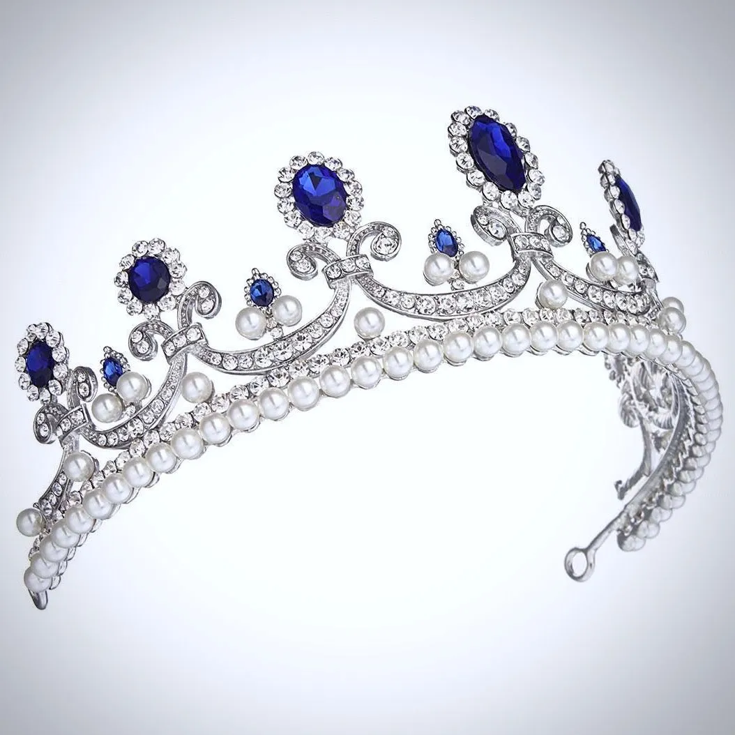 "Skyla" - Blue Crystal and Pearl Bridal Tiara