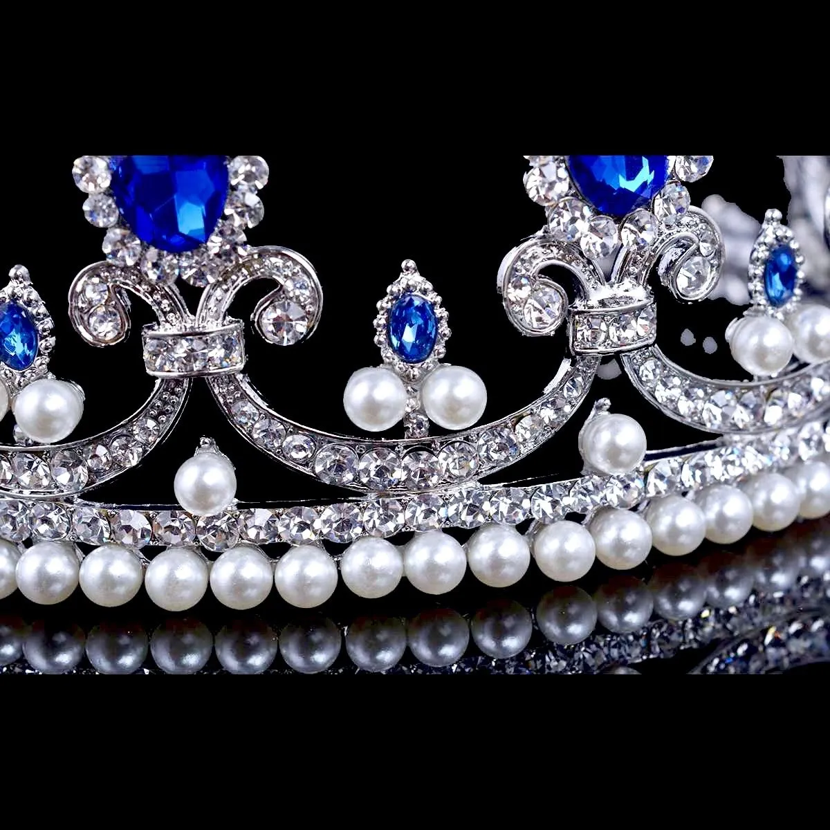 "Skyla" - Blue Crystal and Pearl Bridal Tiara
