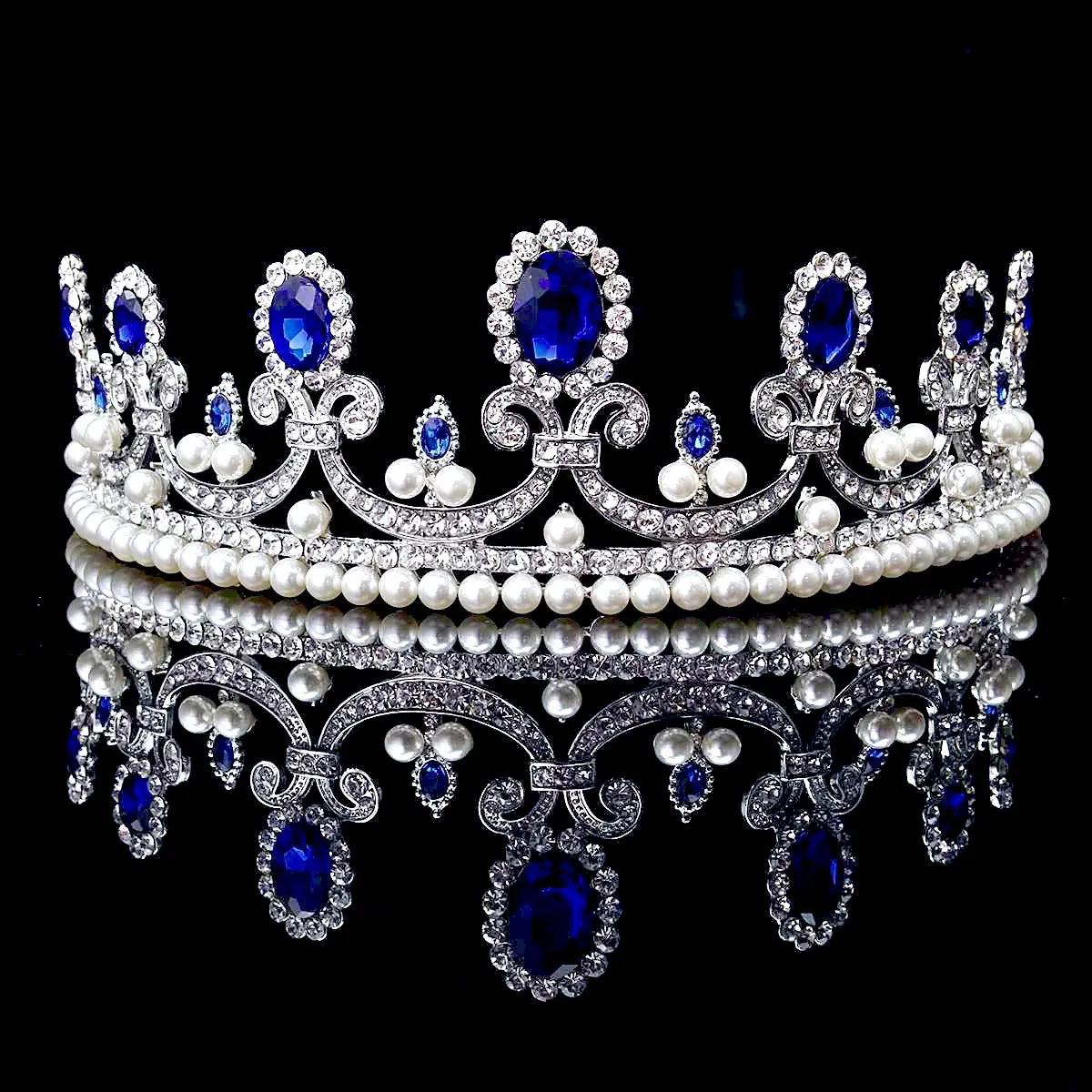 "Skyla" - Blue Crystal and Pearl Bridal Tiara