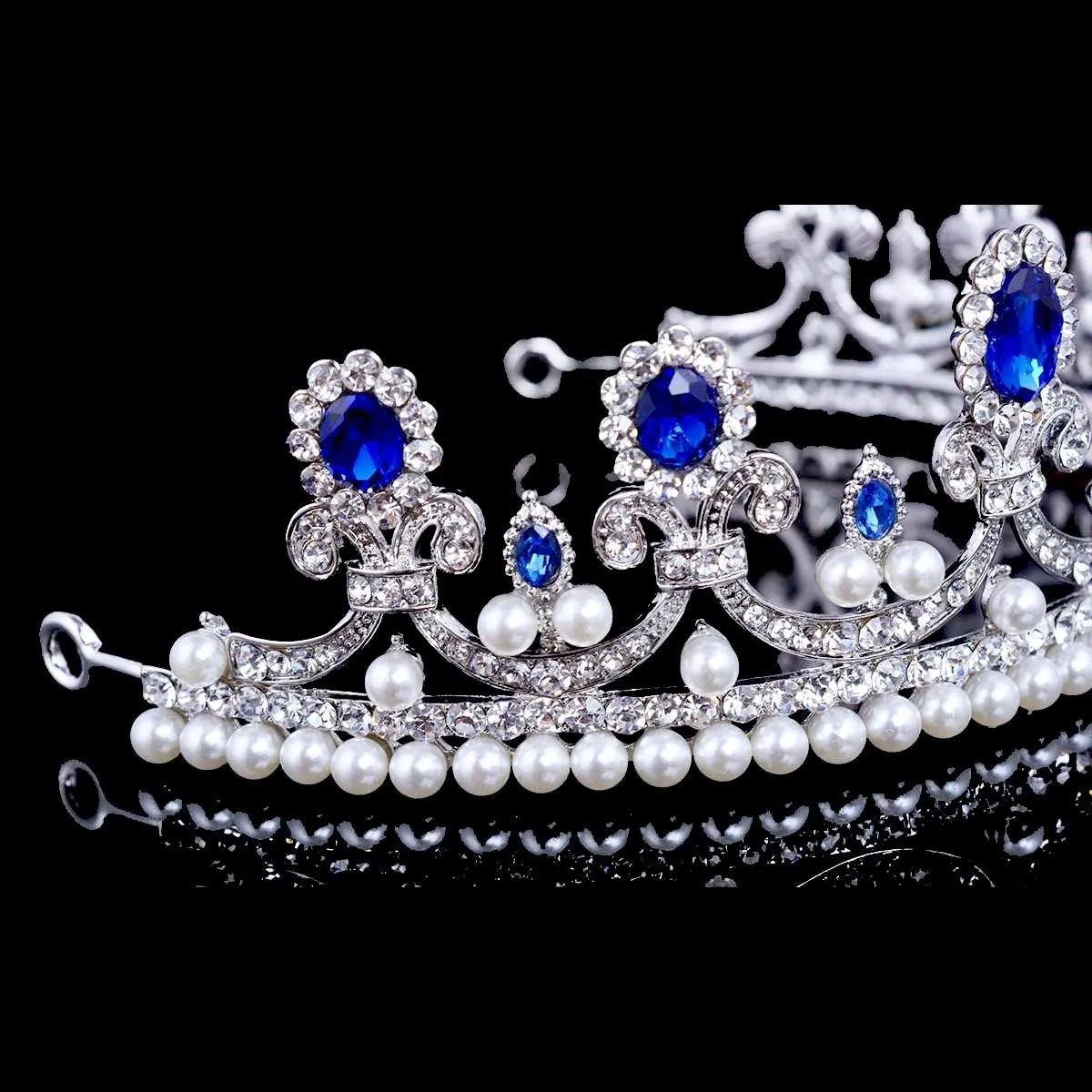 "Skyla" - Blue Crystal and Pearl Bridal Tiara