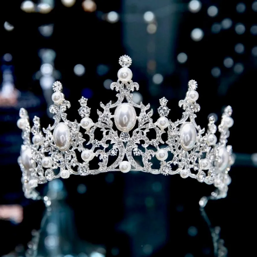 "Versailles" - French Glamour Pearl Wedding Tiara - Available in Silver and Rose Gold