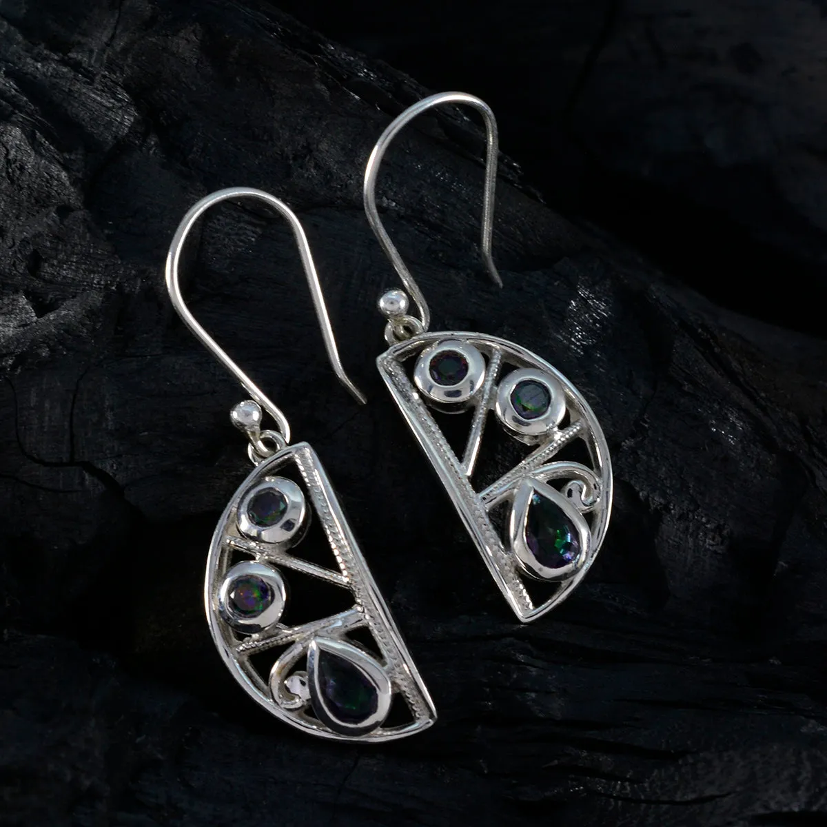 Riyo Artistic Sterling Silver Earring For Femme Mystic Quartz Earring Bezel Setting Multi Earring Dangle Earring