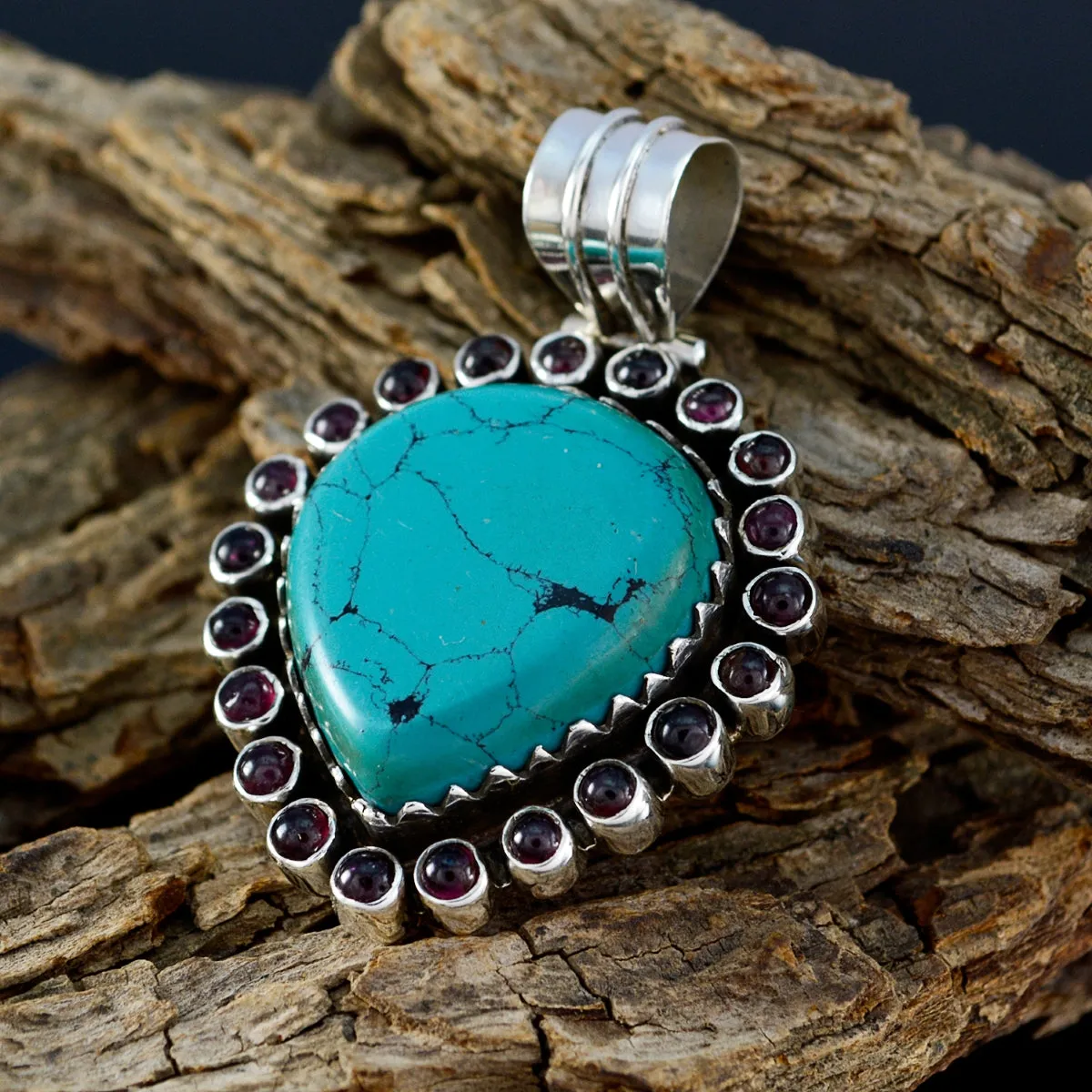 Riyo Genuine Gems Pear Cabochon Multi Color Turquoise Sterling Silver Pendant b' day gift