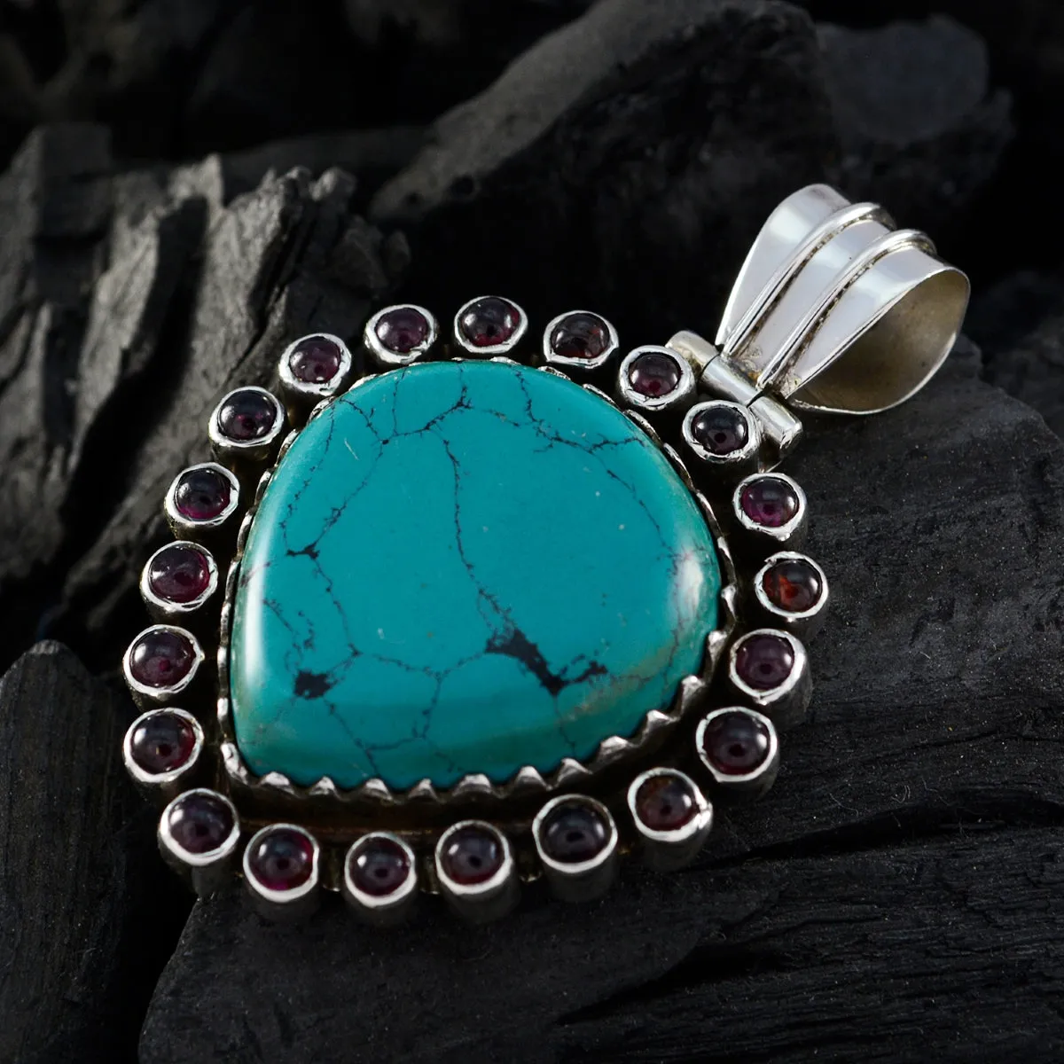 Riyo Genuine Gems Pear Cabochon Multi Color Turquoise Sterling Silver Pendant b' day gift