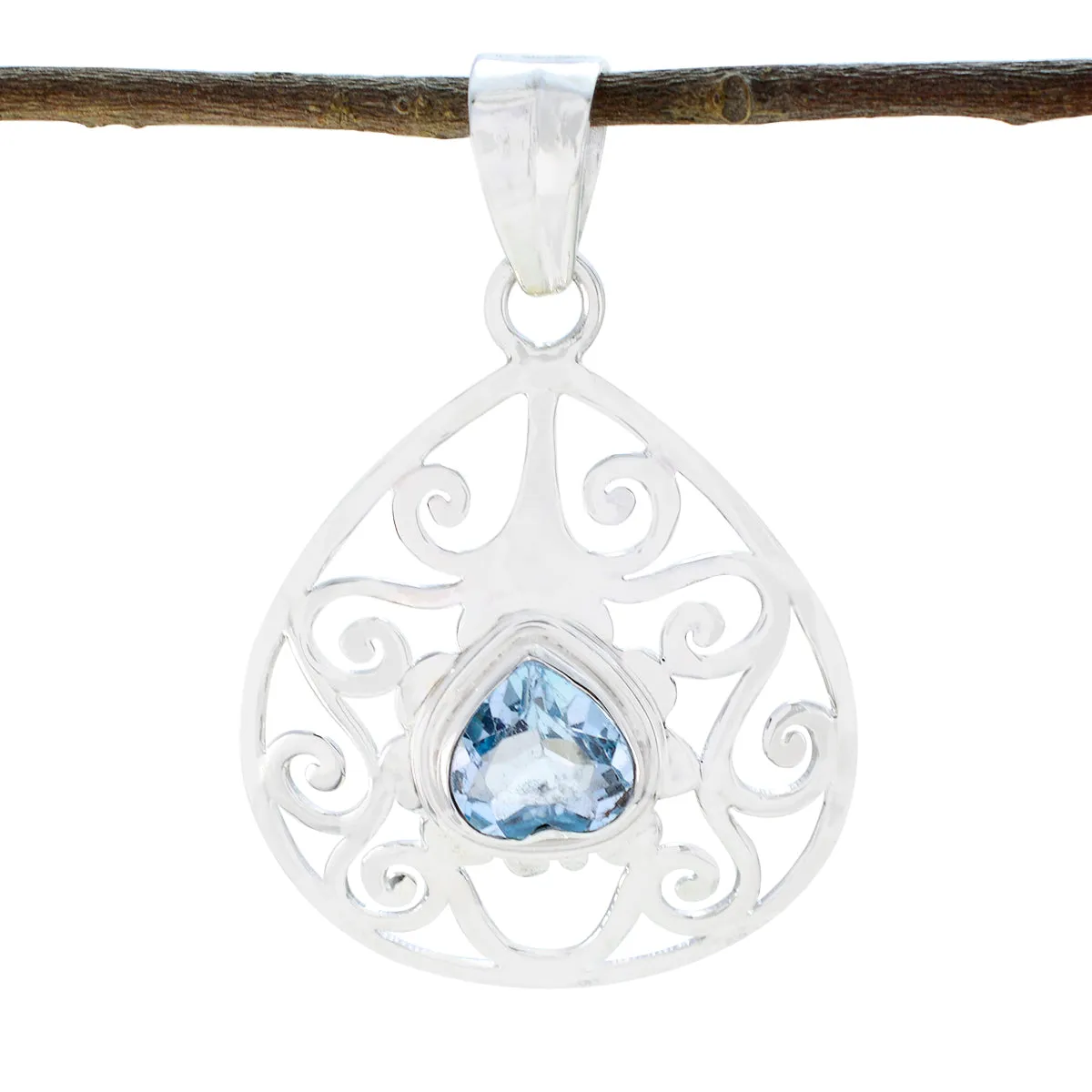 Riyo Genuine Gems Pear checker Blue Blue Topaz 925 Sterling Silver Pendants gift for boxing day