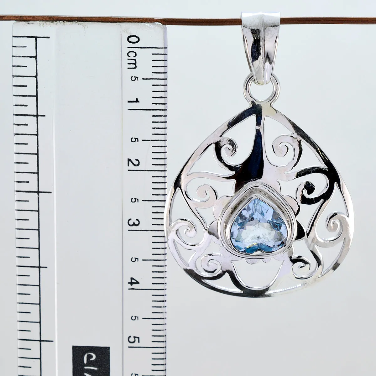 Riyo Genuine Gems Pear checker Blue Blue Topaz 925 Sterling Silver Pendants gift for boxing day