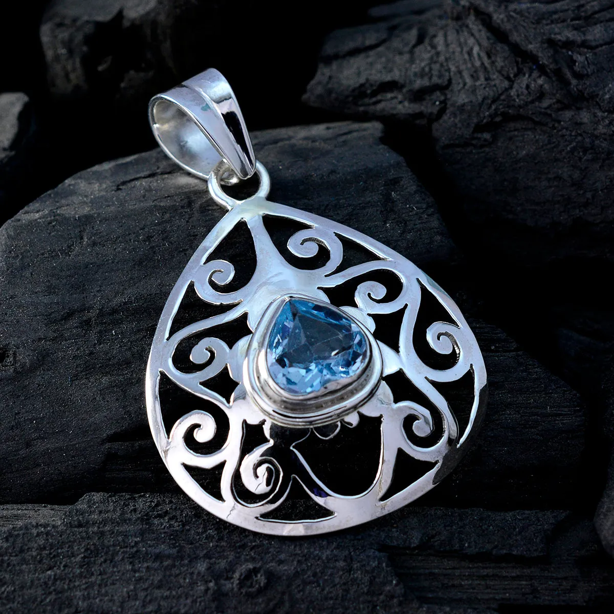 Riyo Genuine Gems Pear checker Blue Blue Topaz 925 Sterling Silver Pendants gift for boxing day