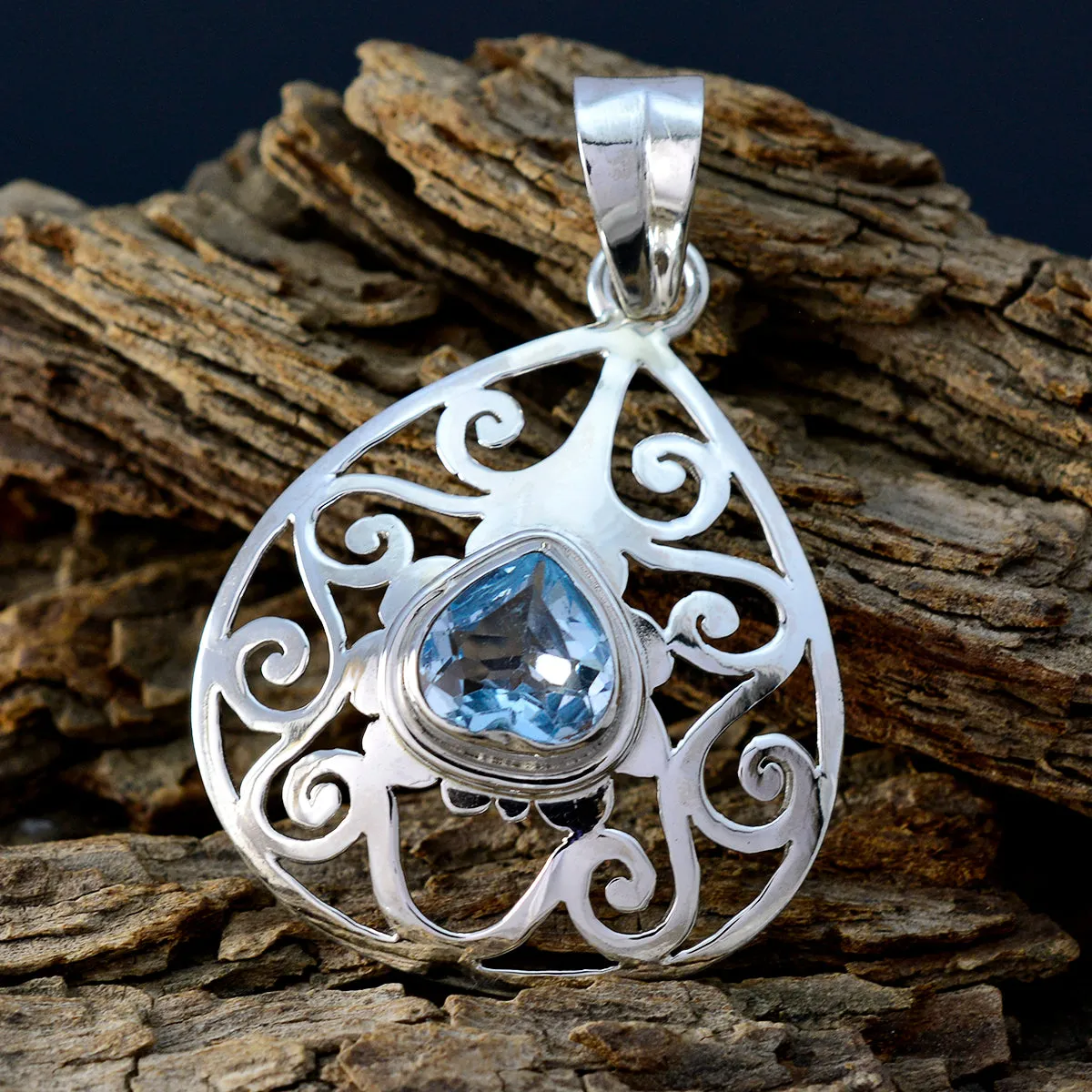 Riyo Genuine Gems Pear checker Blue Blue Topaz 925 Sterling Silver Pendants gift for boxing day