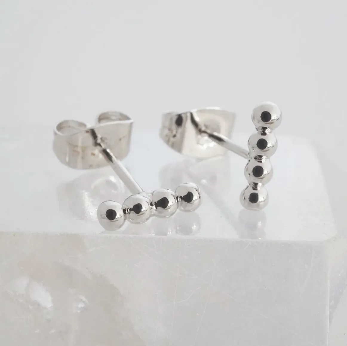 Silver Paige Beaded Bar Stud Earrings