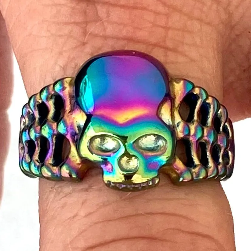 Skull Ring W/ Bones - Rainbow - R209