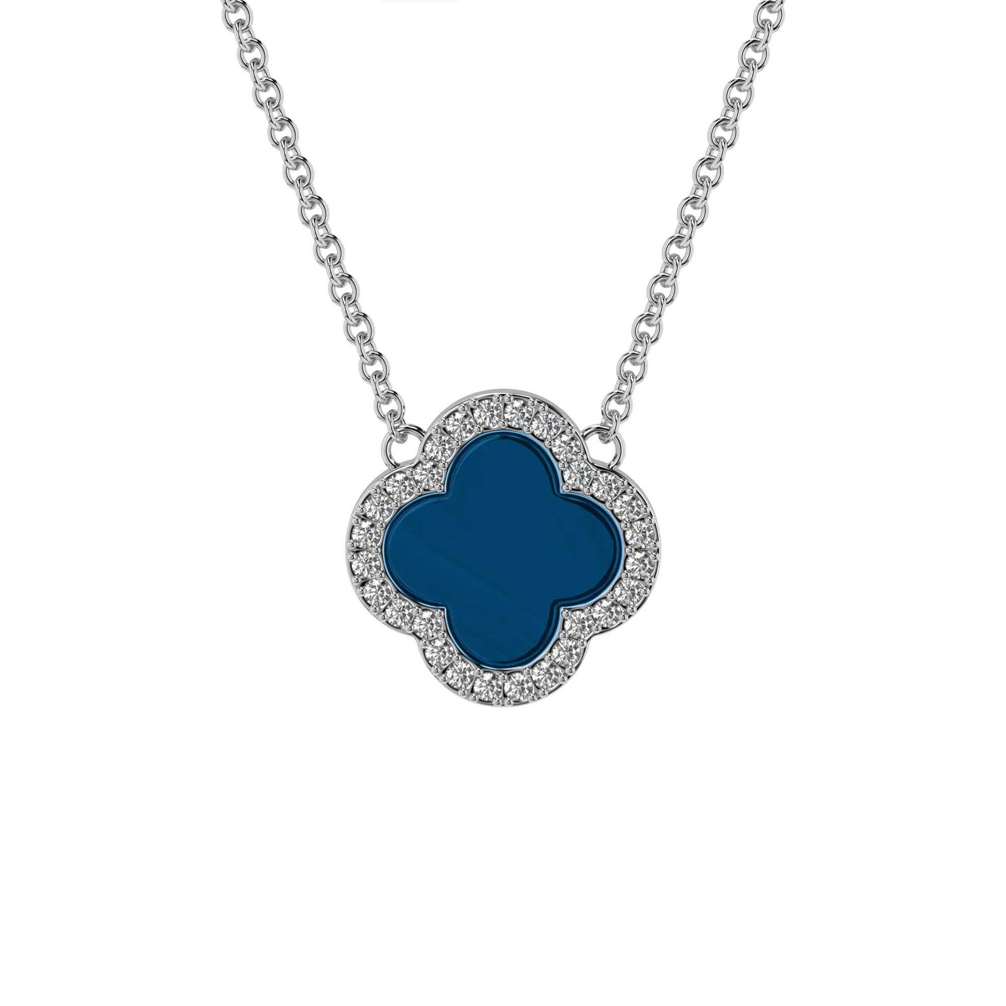 Sterling Silver Natural Blue Agate Clover Pendant