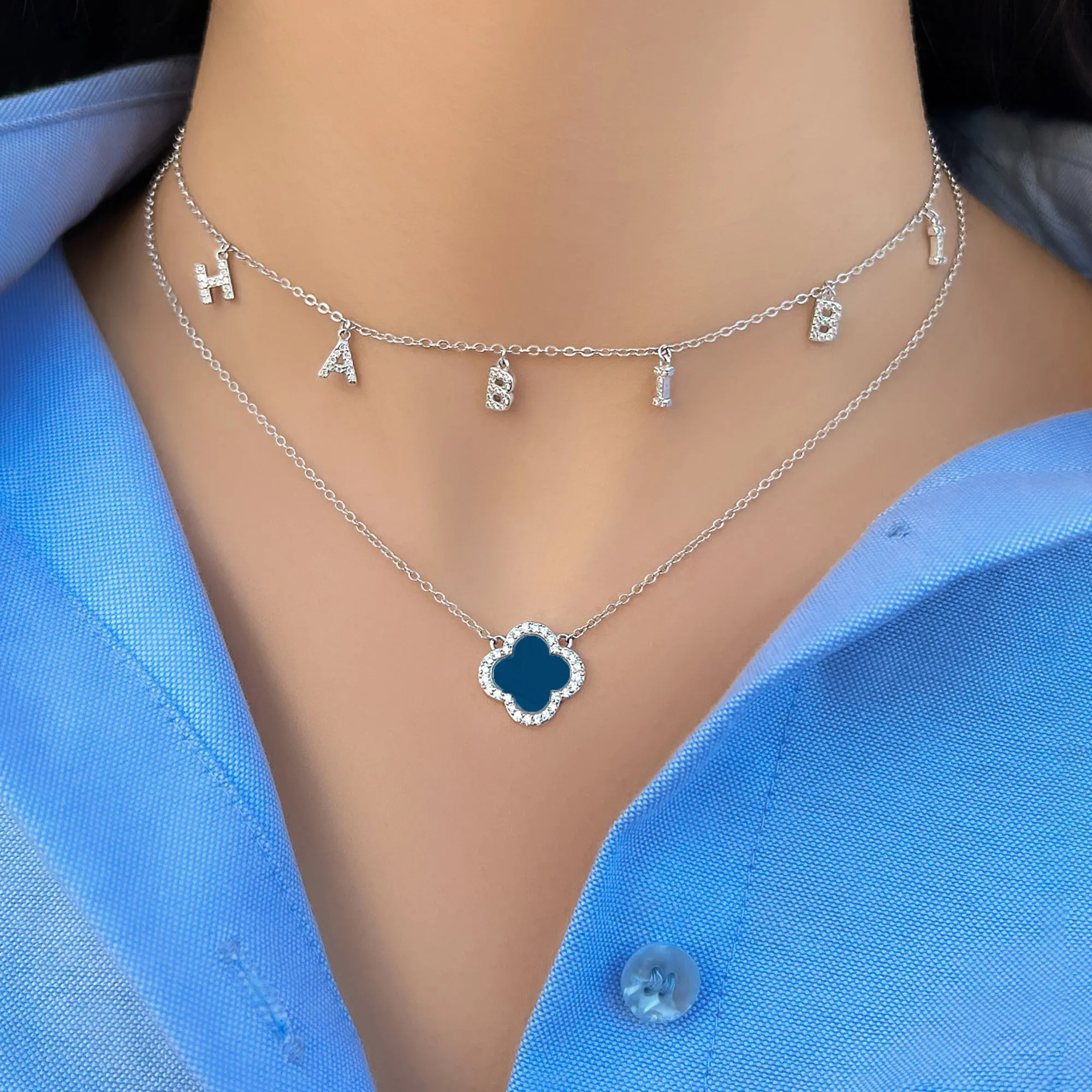 Sterling Silver Natural Blue Agate Clover Pendant