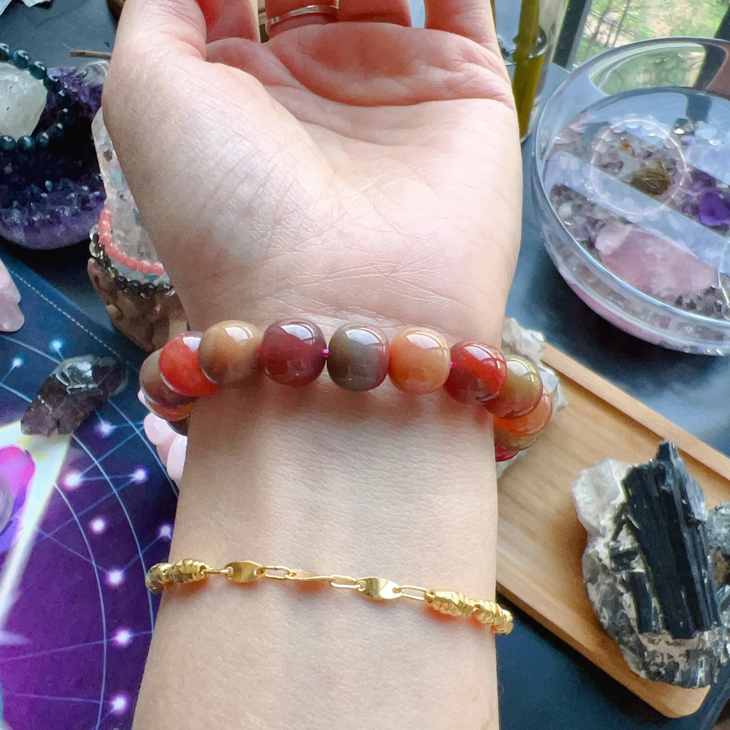 Stone of Strength 10.4x9.4mm High-quality Natural Assorted Color Yanyuan Agate Bracelet BR175-8