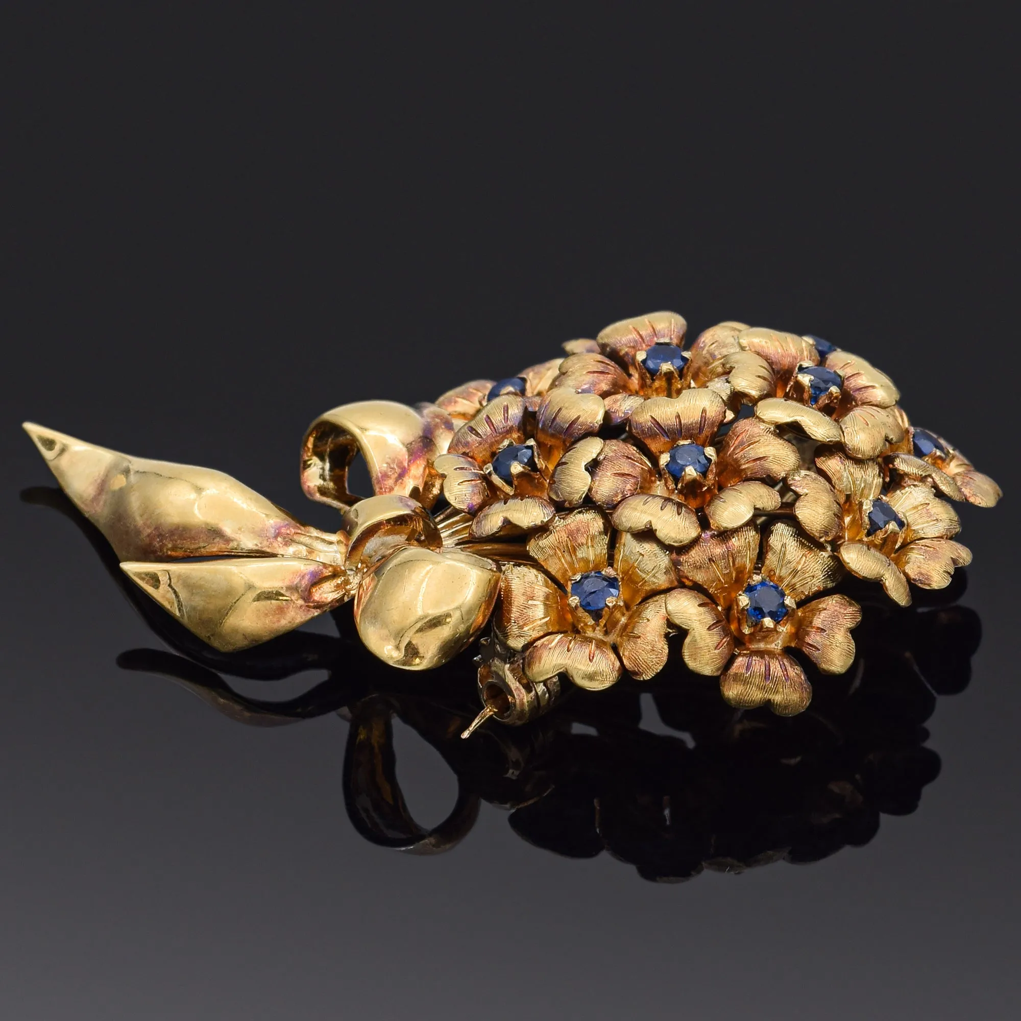 Tiffany & Co. 18K Yellow Gold Sapphire Flower Bouquet Brooch Pin