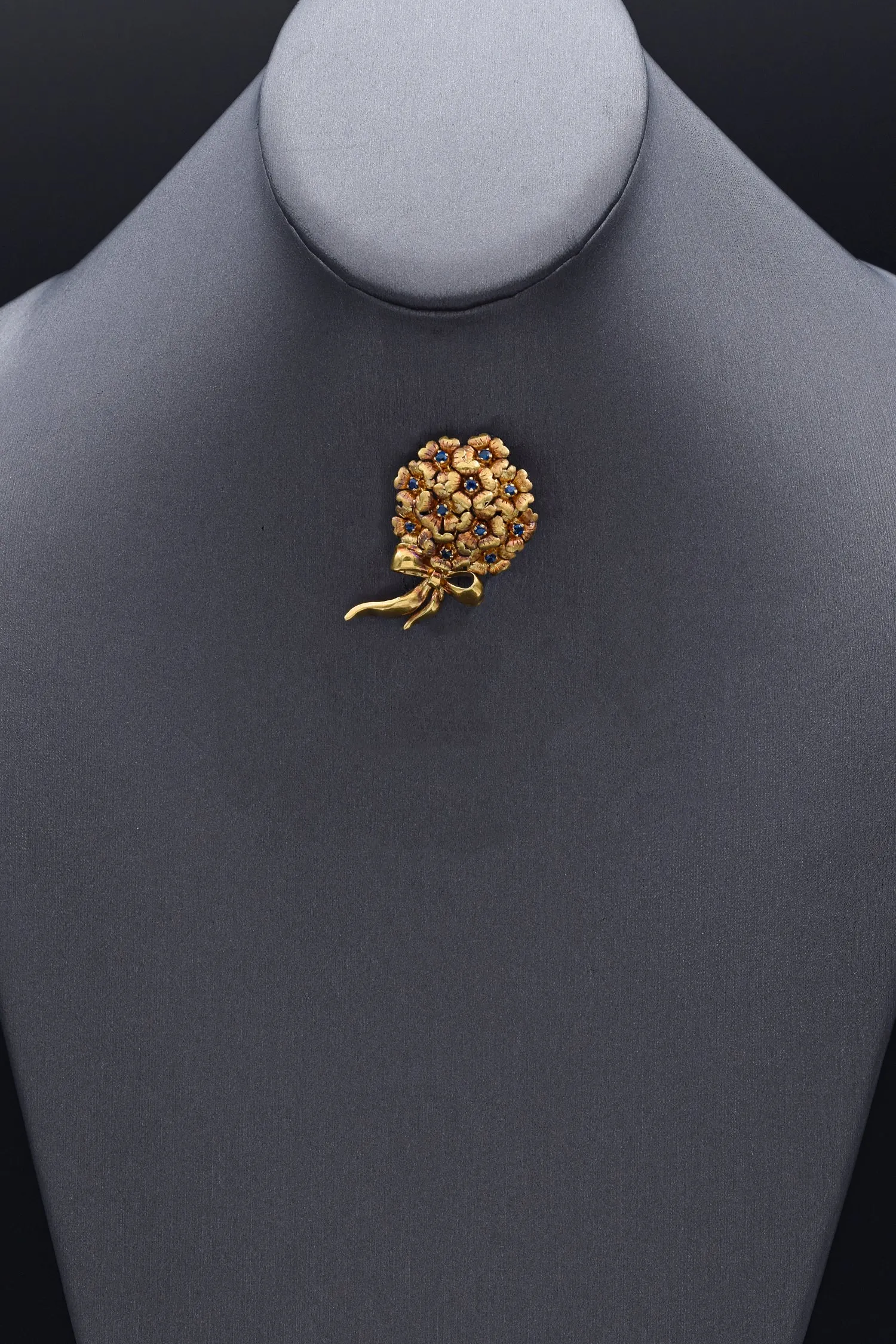 Tiffany & Co. 18K Yellow Gold Sapphire Flower Bouquet Brooch Pin