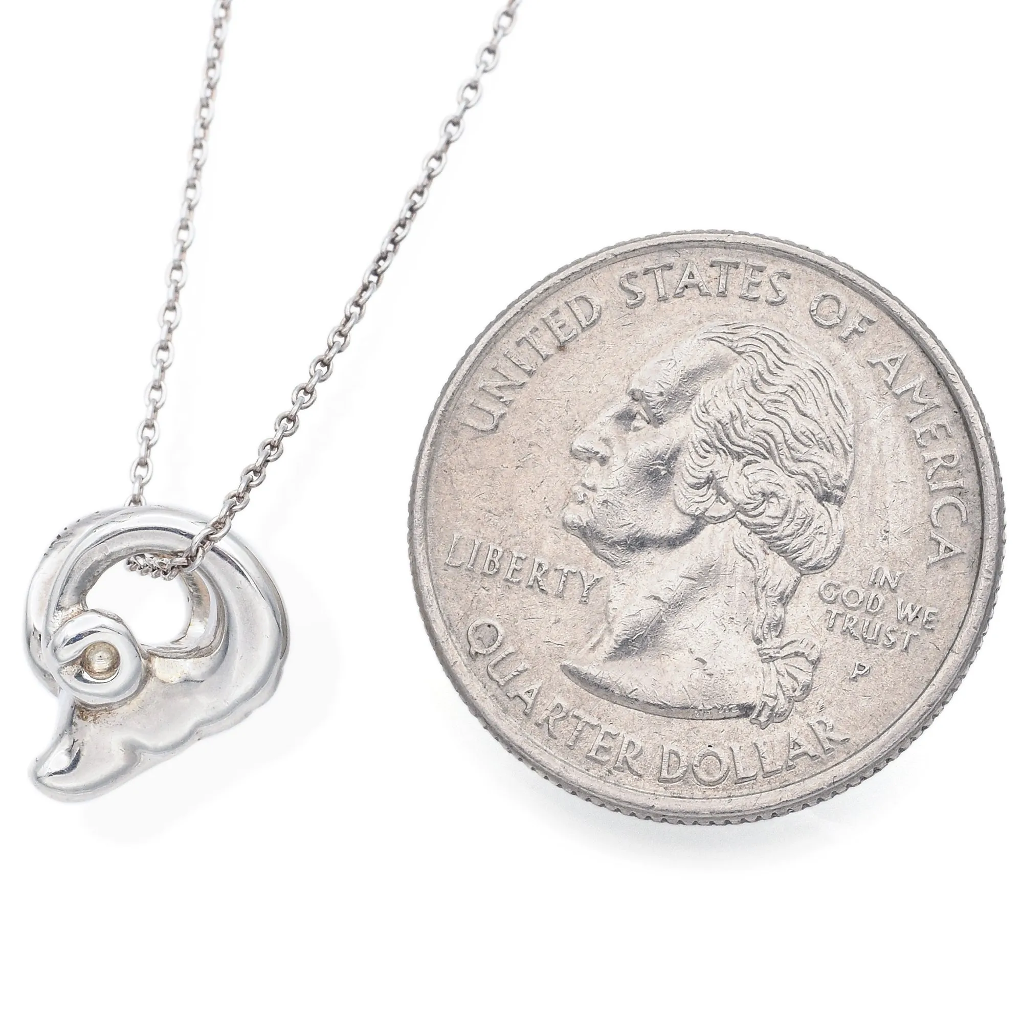 Tiffany & Co. Elsa Peretti Sterling Silver Ram's Head Pendant Necklace   Pouch