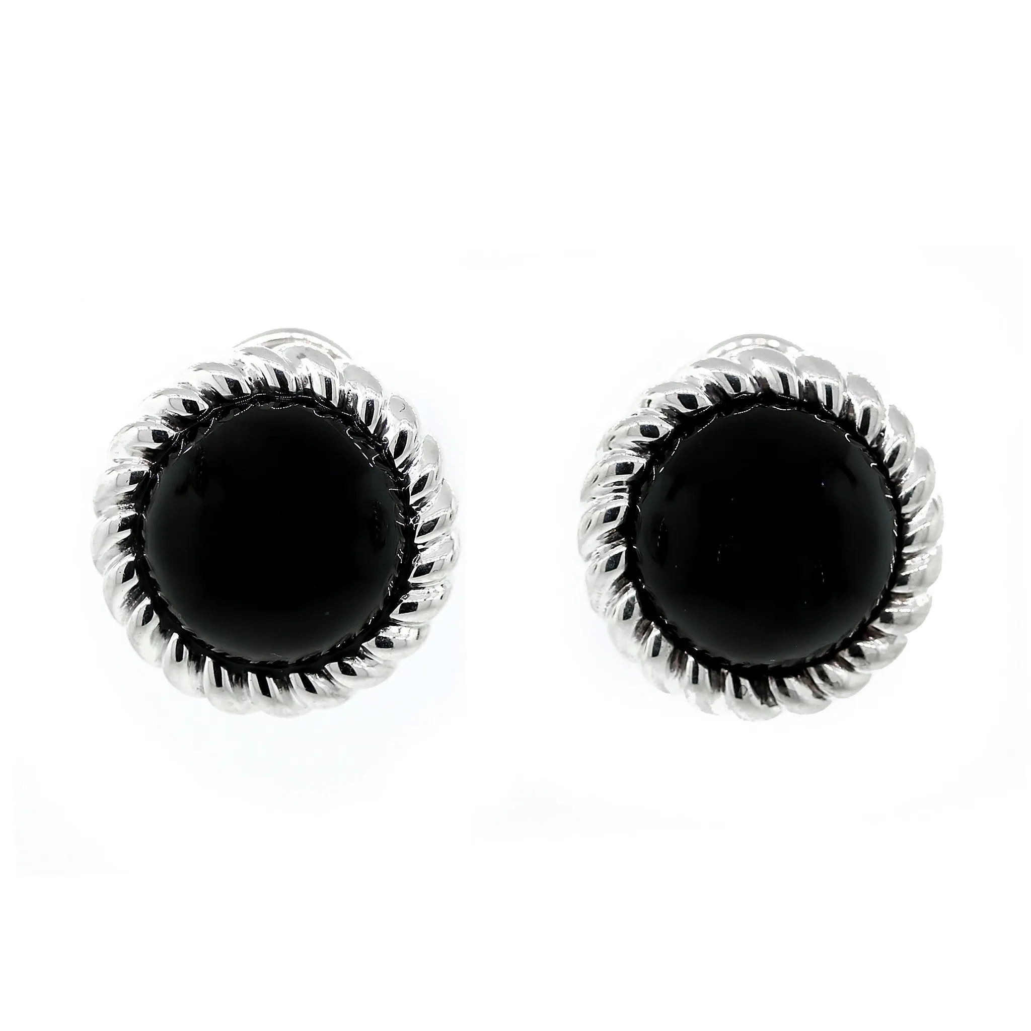 Tiffany and Co. Sterling Silver Onyx Button Earclips